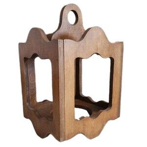 Vintage Mission-Style Wooden Hanging Lantern/Plant Basket 1980s Scalloped Design